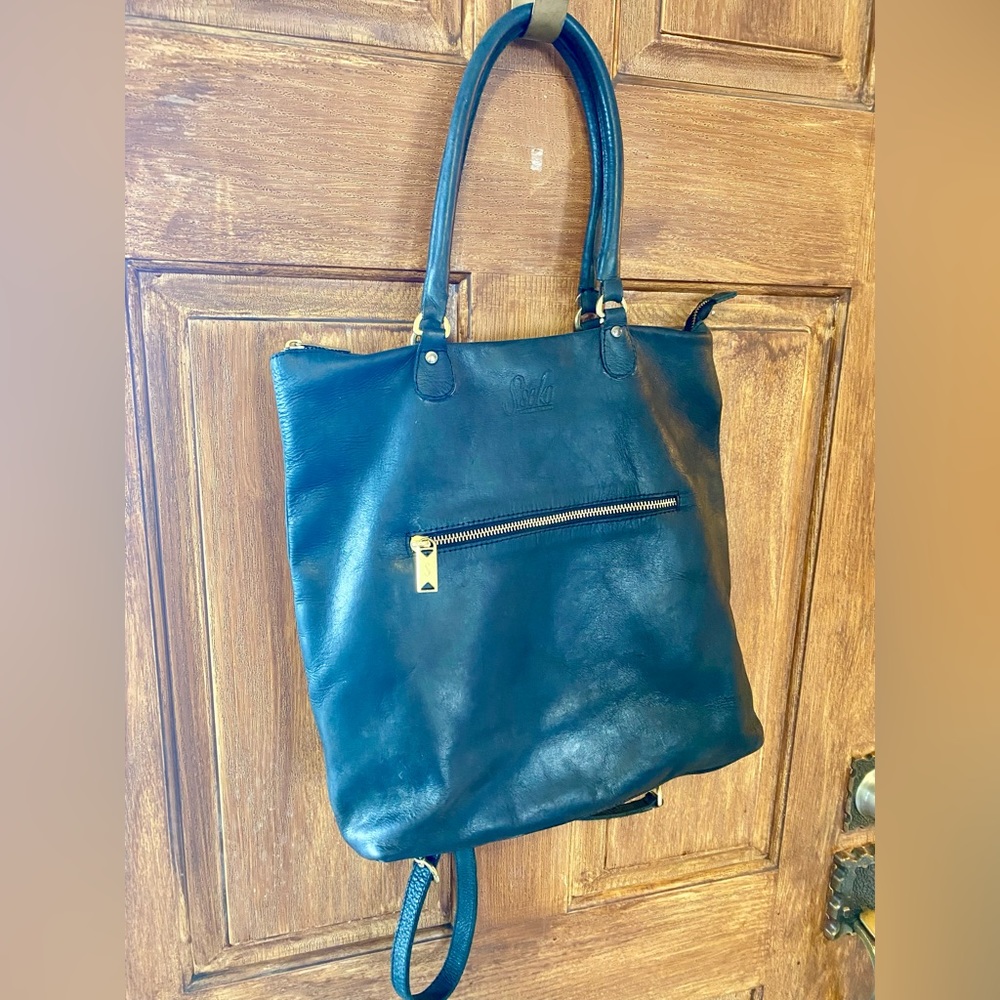 Sseko Black Leather Convertible Tote Backpack Bag